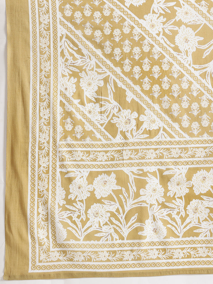 Mustard Floral Printed Cotton Suit Set