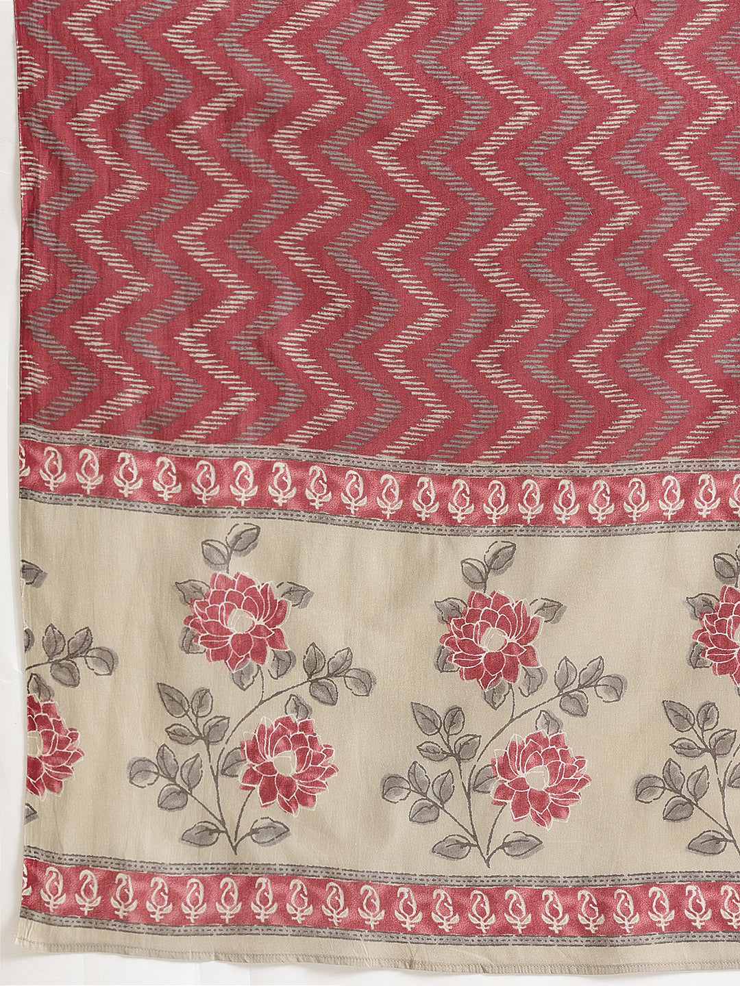 Beige Floral Printed Cotton Suit Set