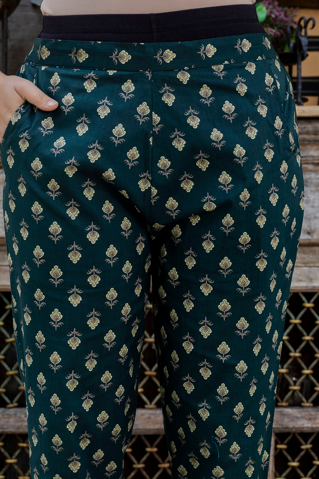 Dark Green Floral Printed Cotton Suit Set