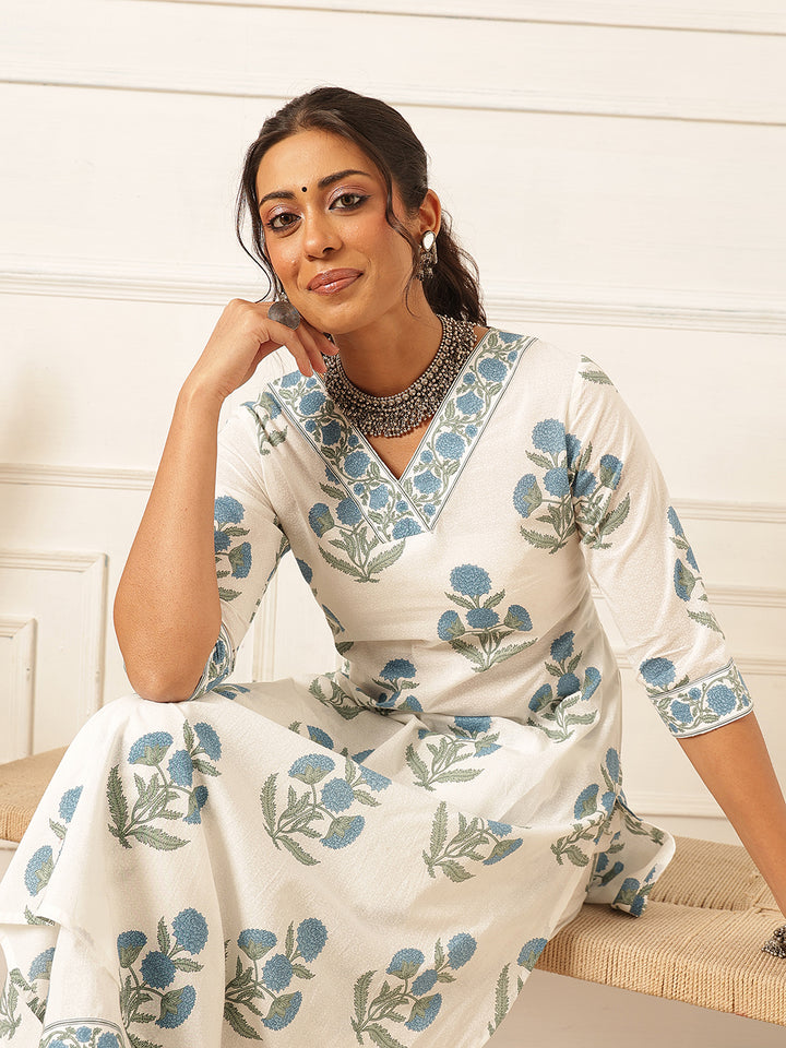 Blue Floral Printed Kurta Set