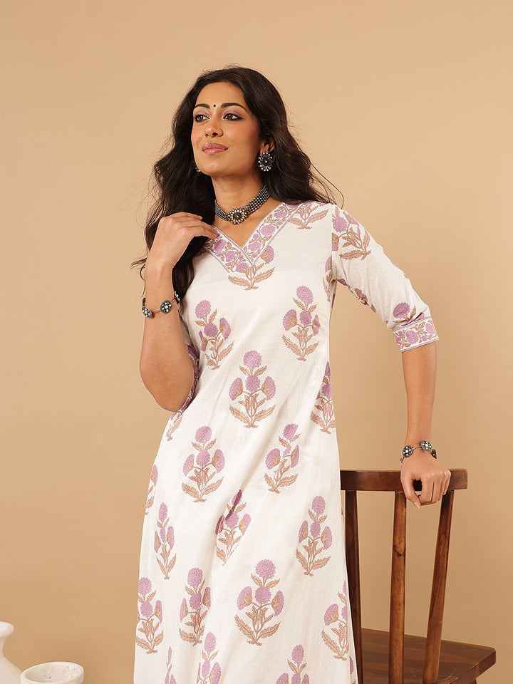 Lavender Floral Printed Kurta Set