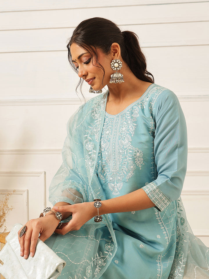 Embroidered Silk Blend Suit Set