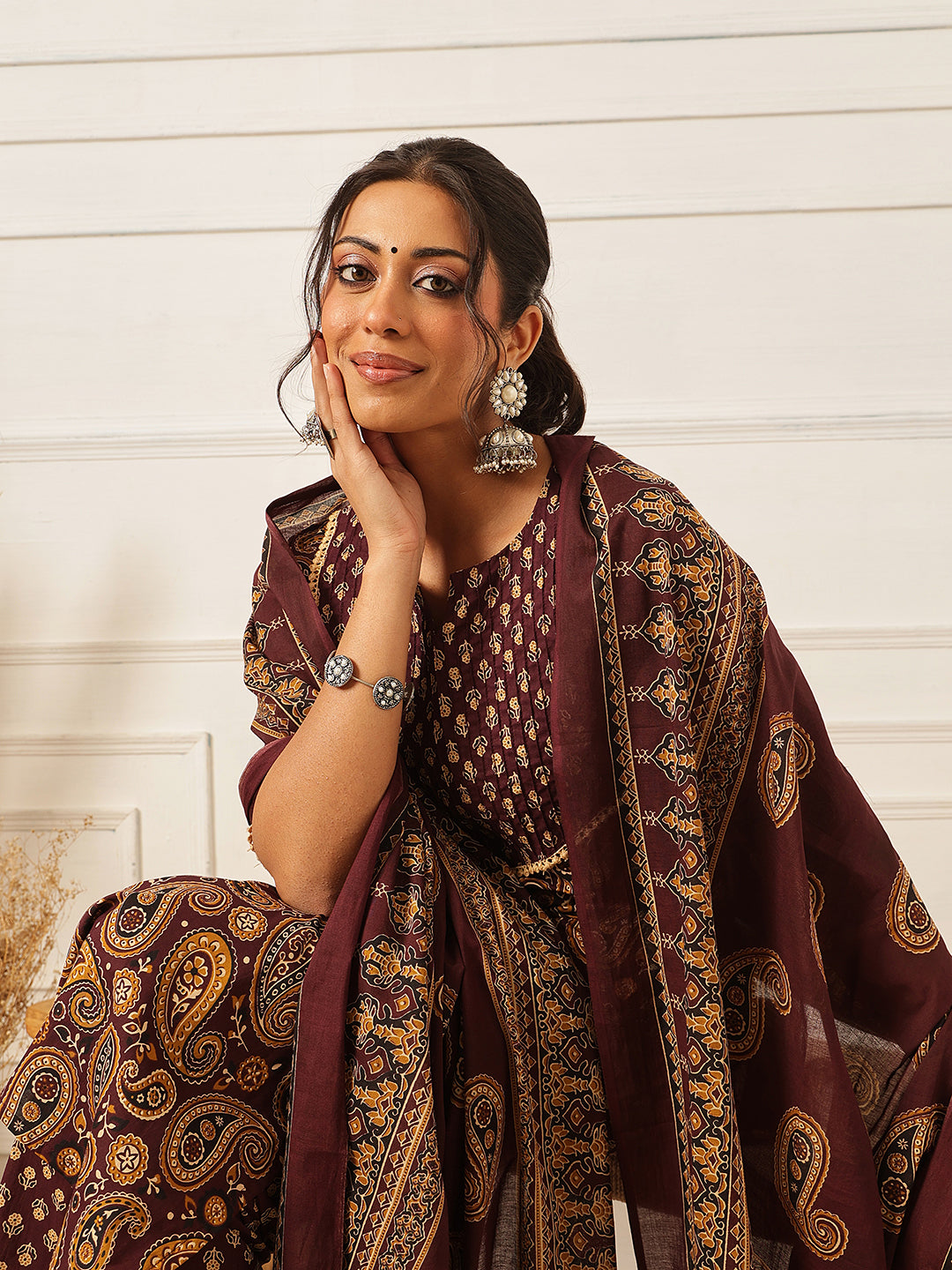 Purple Floral Printed Cotton Suit Set