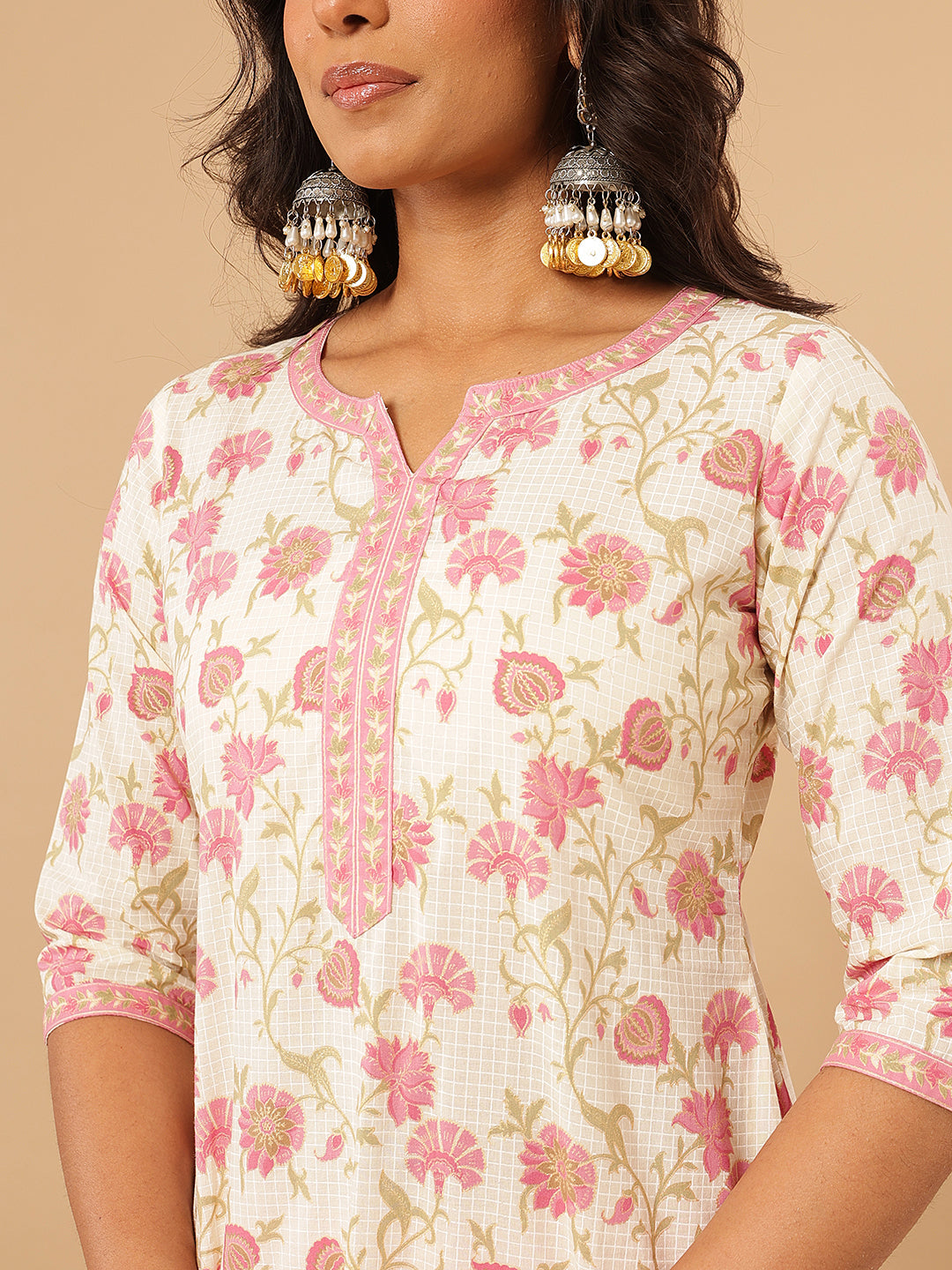 Pink Floral Printed Cotton Suit Set