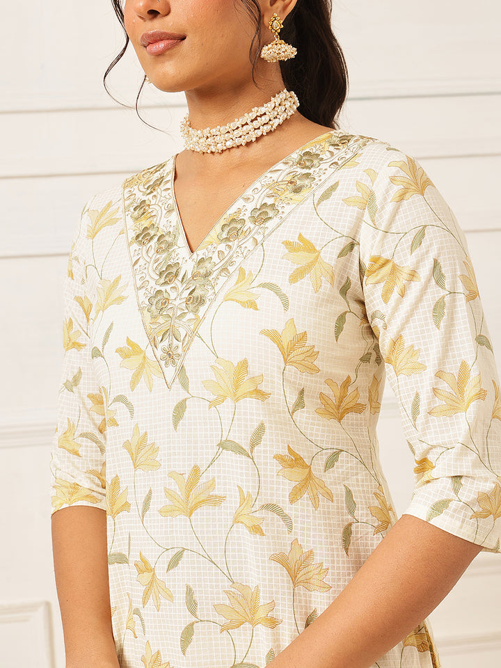 Yellow Embroidered Cotton Kurta Set
