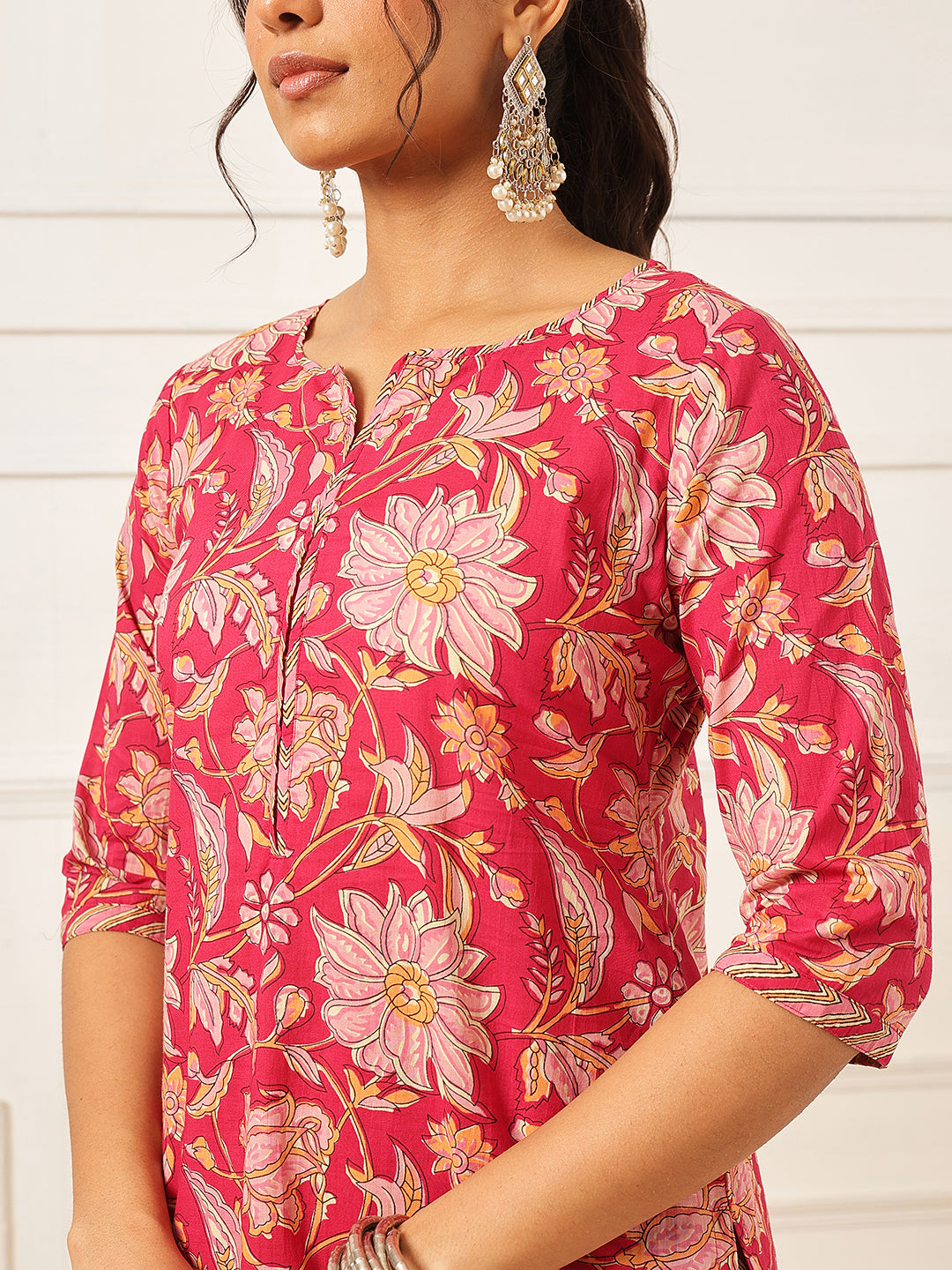 Pink Floral Printed Printed Suit Set