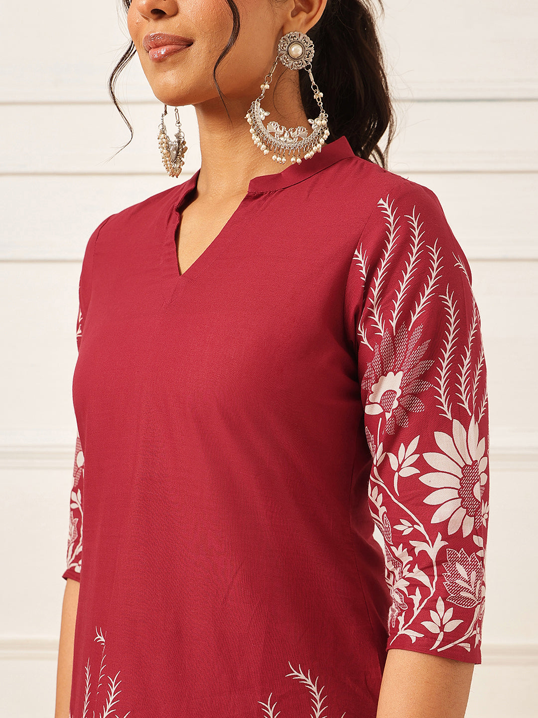 Floral Crest Cotton Co-Ord Set: Cherry Wine