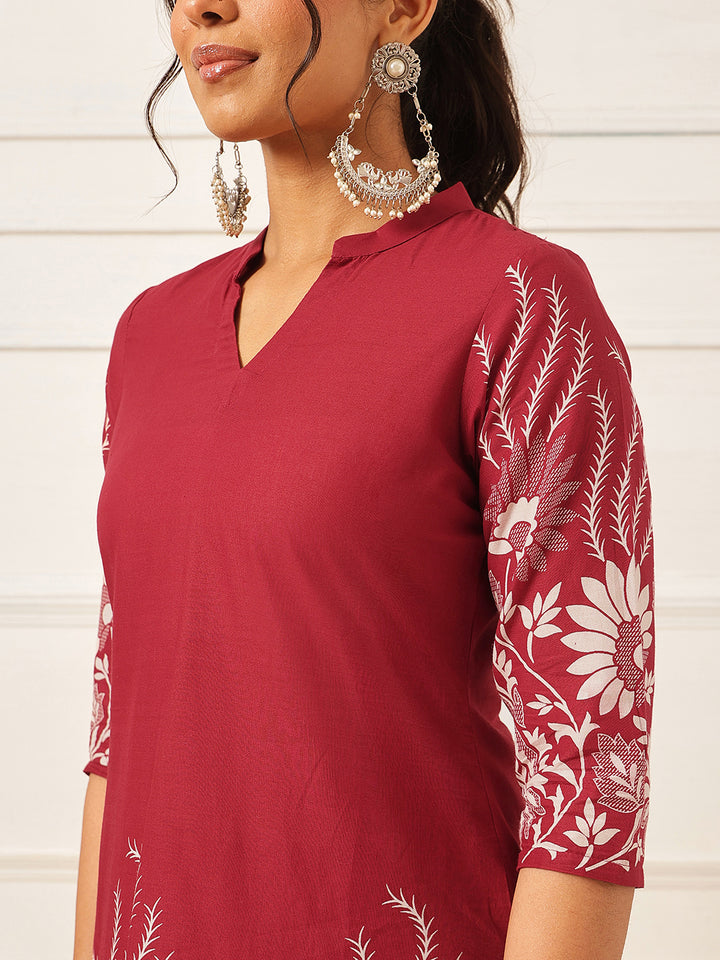 Floral Crest Cotton Co-Ord Set: Cherry Wine