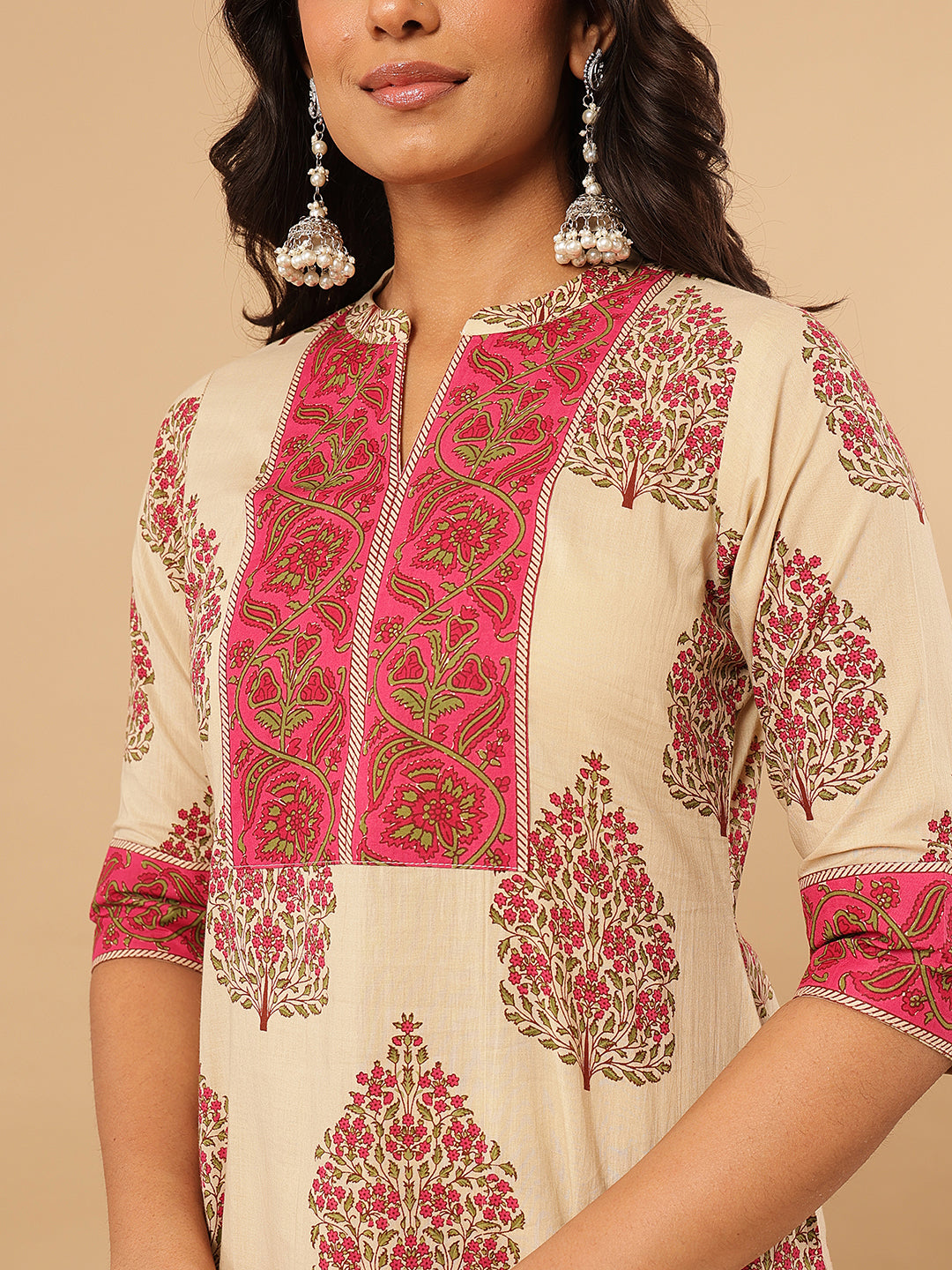 Magenta Floral Printed Cotton Suit Set