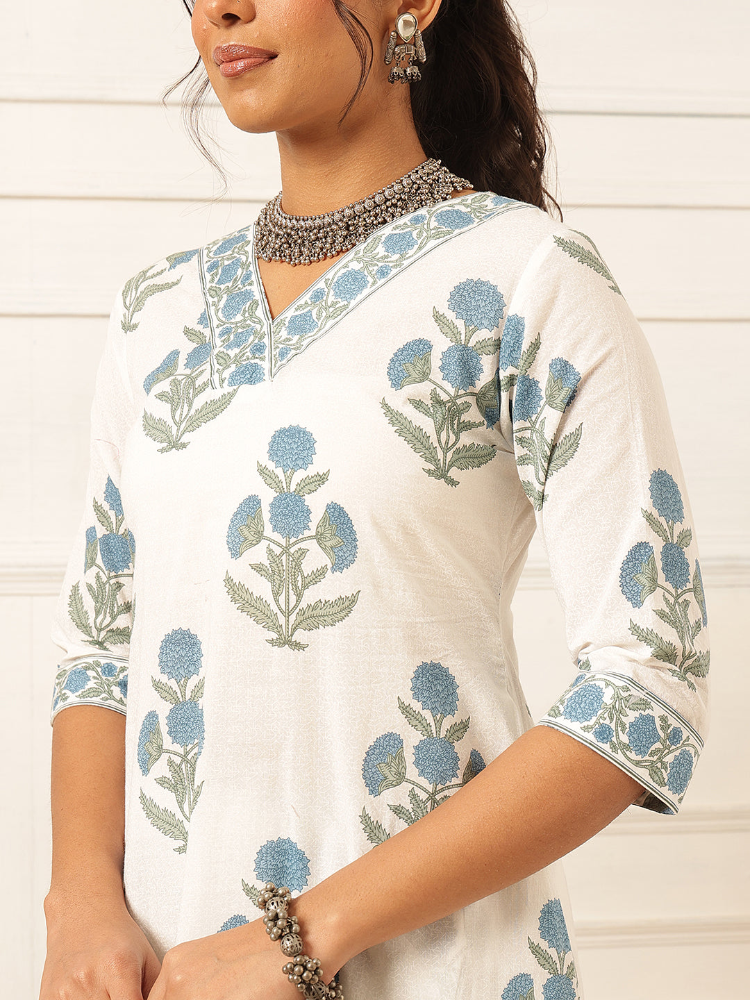 Blue Floral Printed Kurta Set