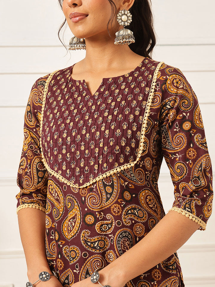 Purple Floral Printed Cotton Suit Set