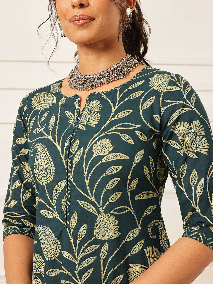 Blue Floral Printed Cotton Suit Set