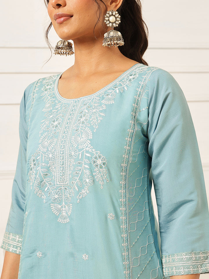 Embroidered Silk Blend Suit Set
