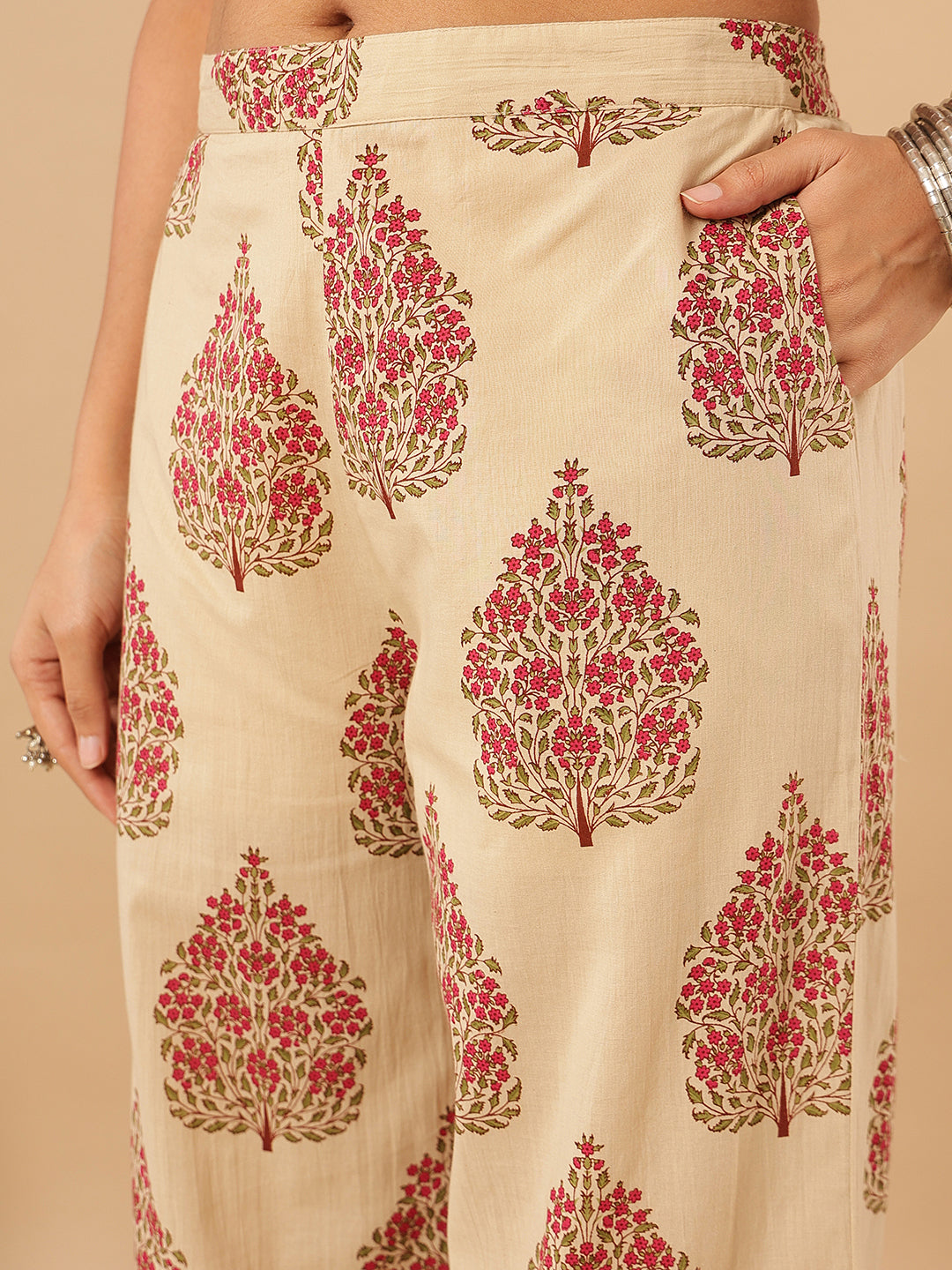 Magenta Floral Printed Cotton Suit Set