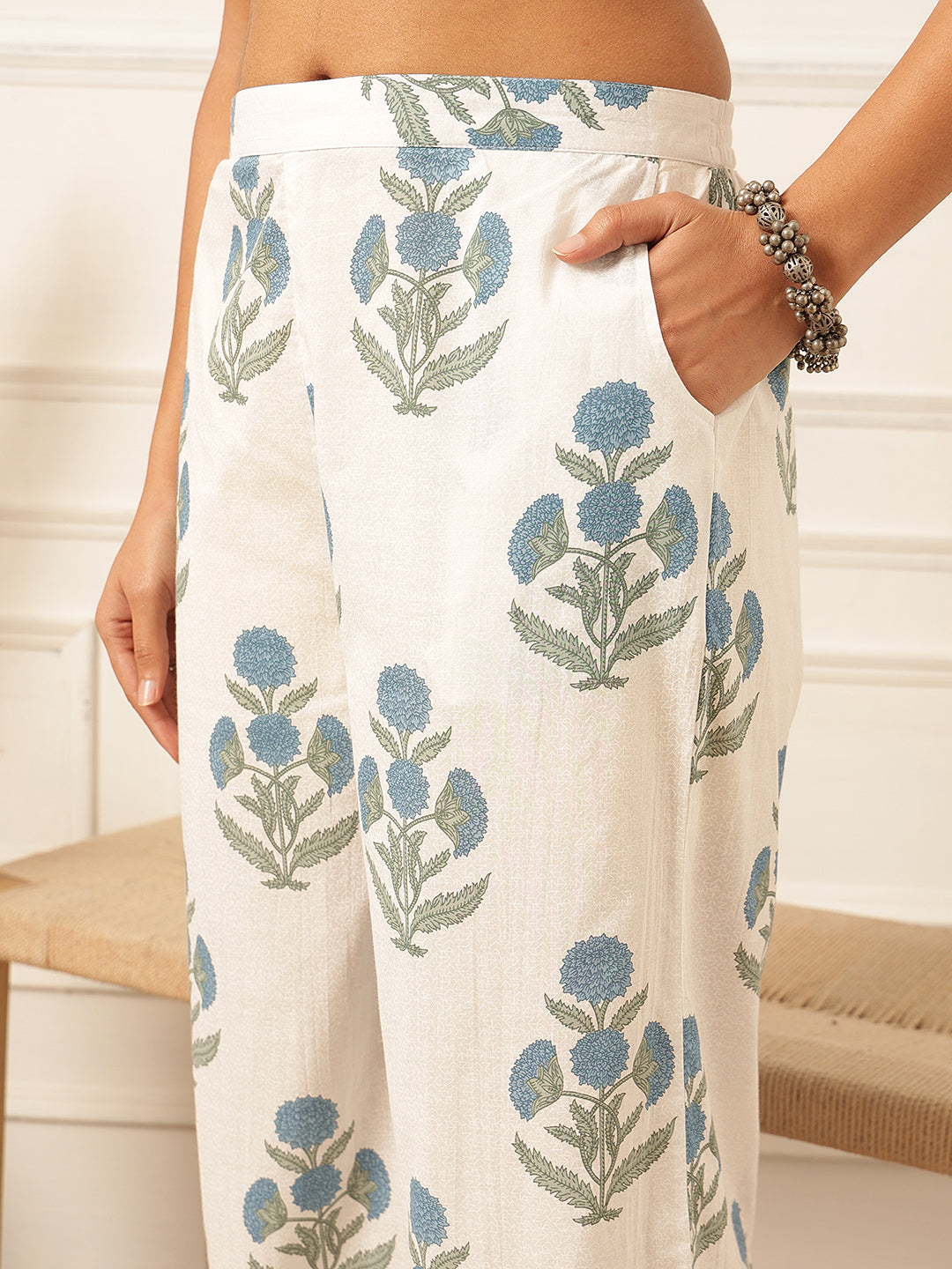 Blue Floral Printed Kurta Set