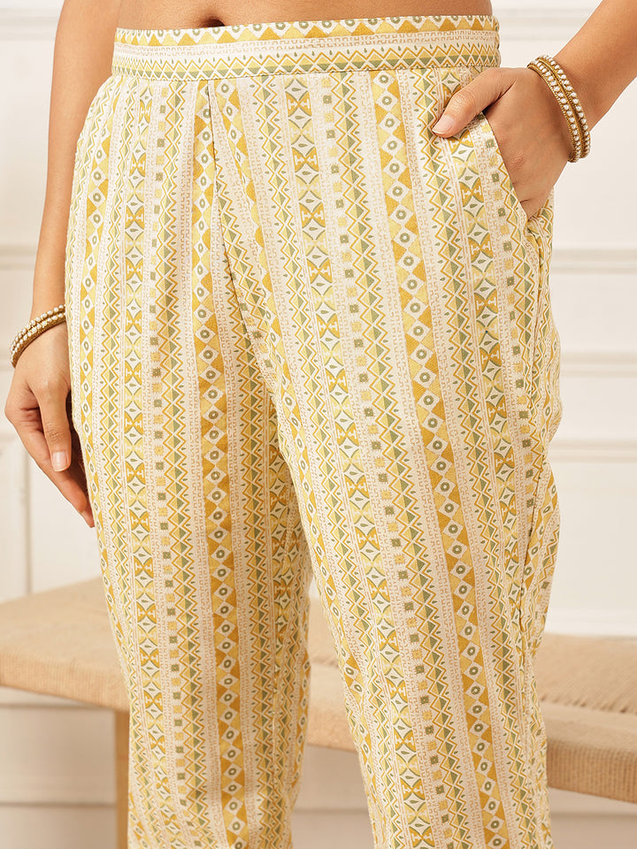 Yellow Embroidered Cotton Kurta Set