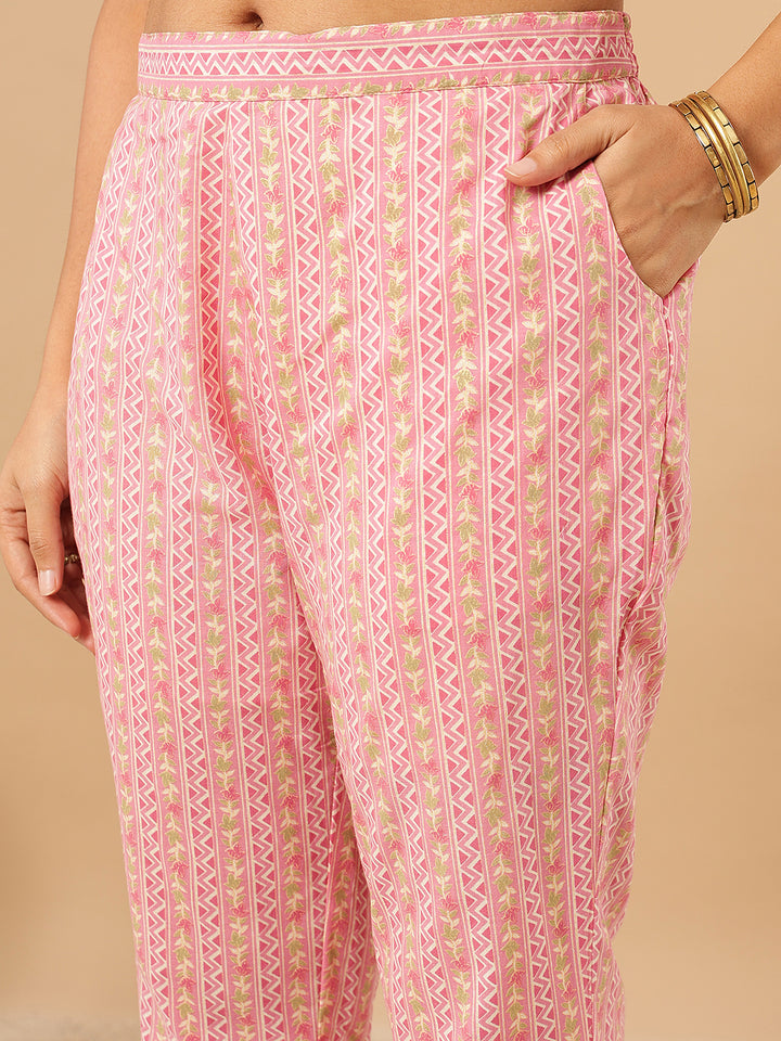 Pink Floral Printed Cotton Suit Set