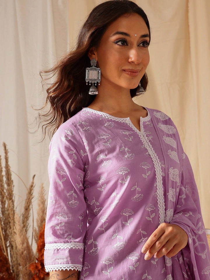 Lilac Printed Cotton Suit Set