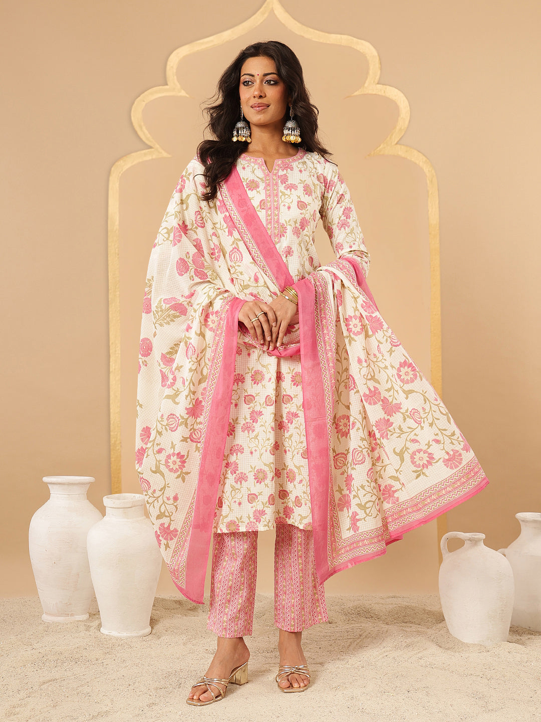 Pink Floral Printed Cotton Suit Set