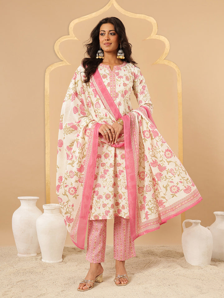 Pink Floral Printed Cotton Suit Set