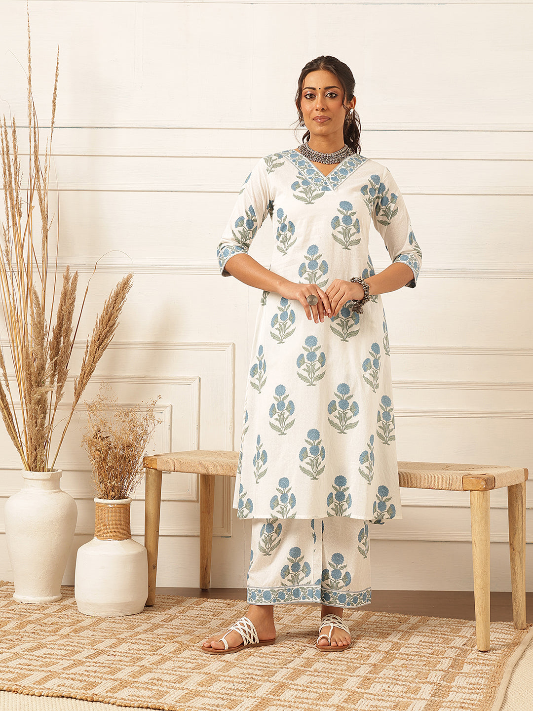 Blue Floral Printed Kurta Set