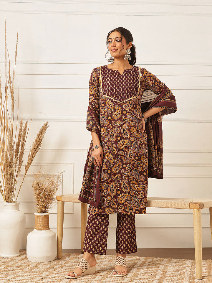 Purple Floral Printed Cotton Suit Set