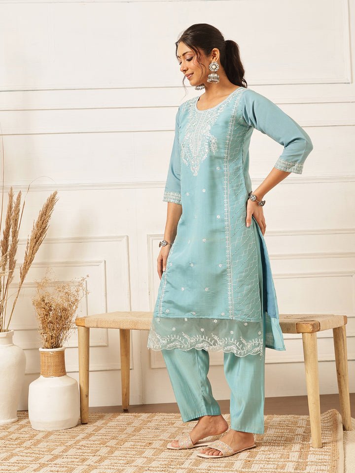 Embroidered Silk Blend Suit Set