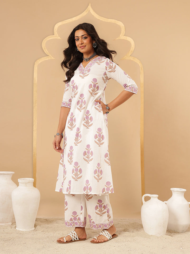 Lavender Floral Printed Kurta Set