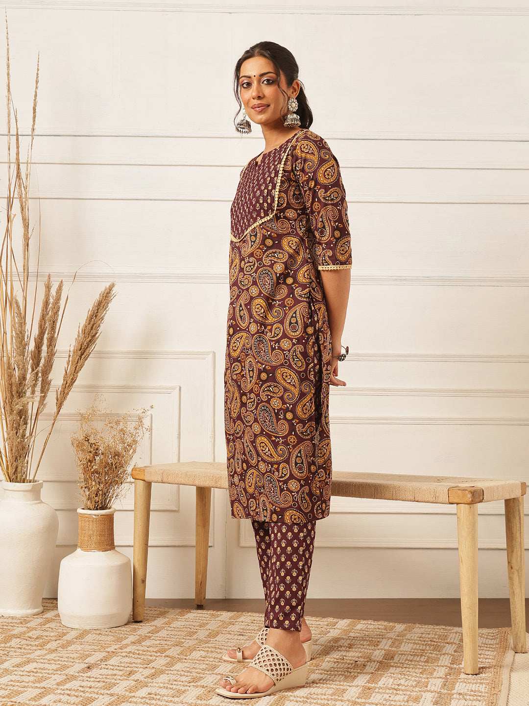 Purple Floral Printed Cotton Suit Set
