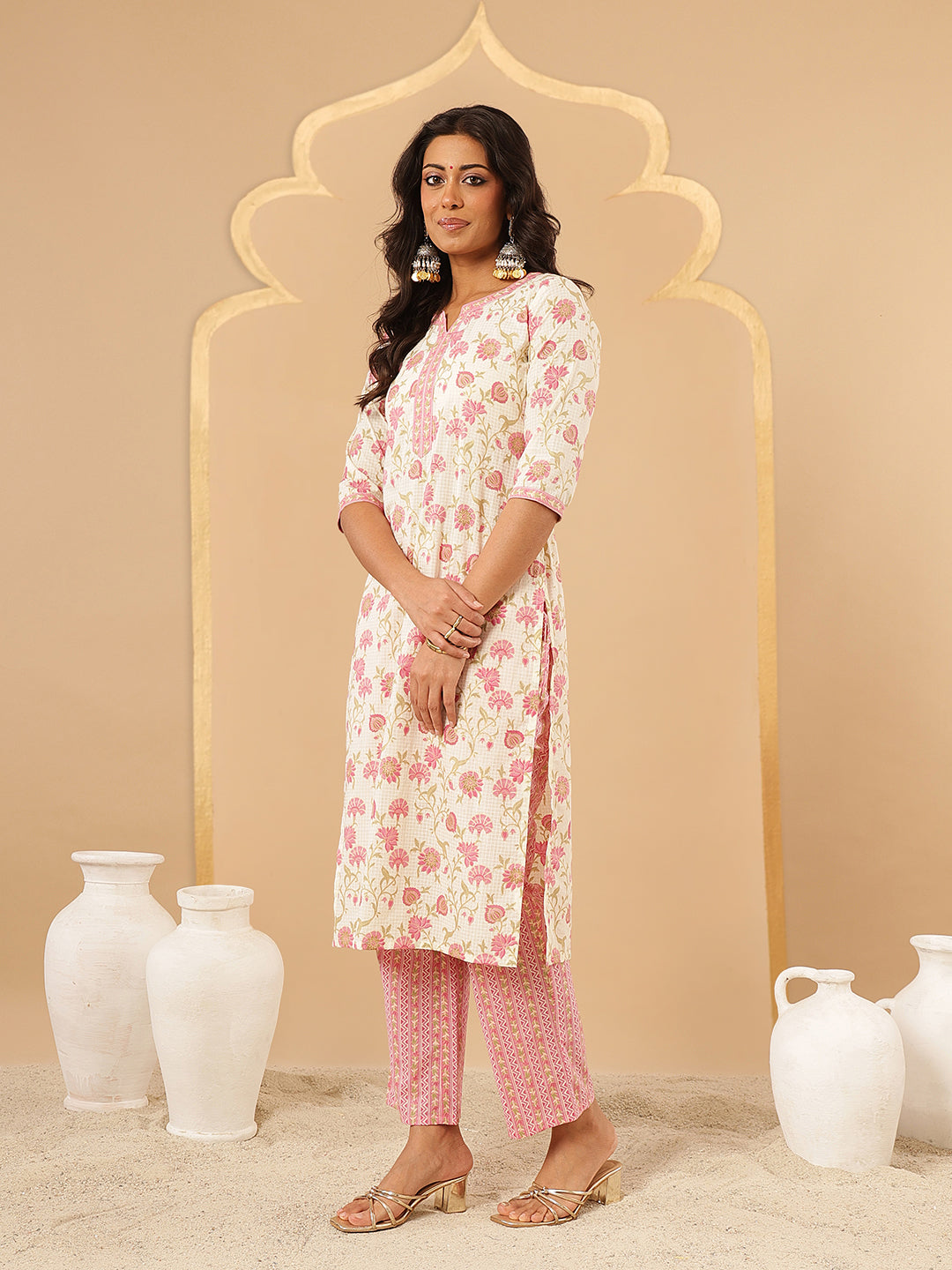 Pink Floral Printed Cotton Suit Set