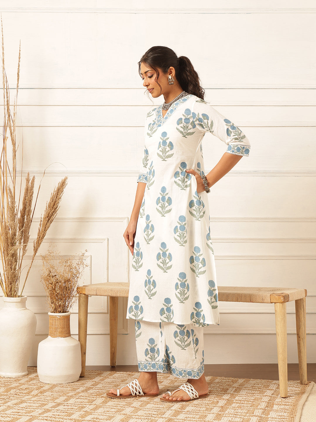 Blue Floral Printed Kurta Set