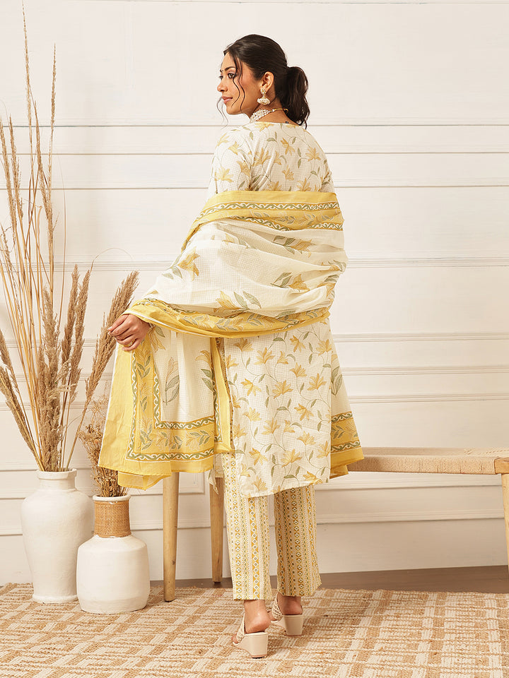 Yellow Embroidered Cotton Kurta Set