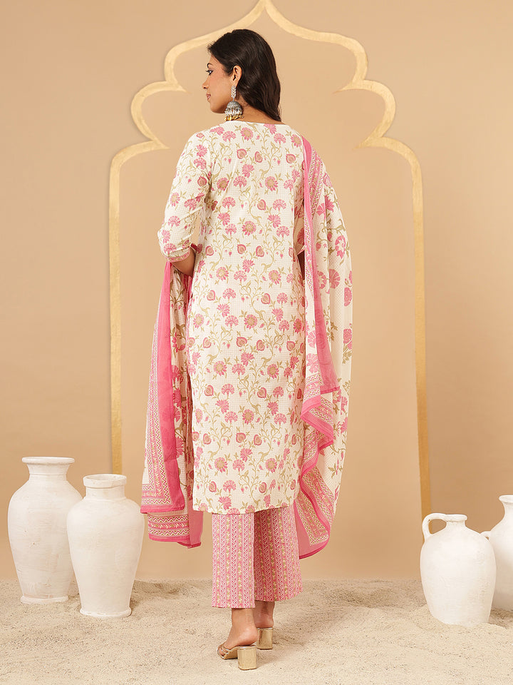 Pink Floral Printed Cotton Suit Set