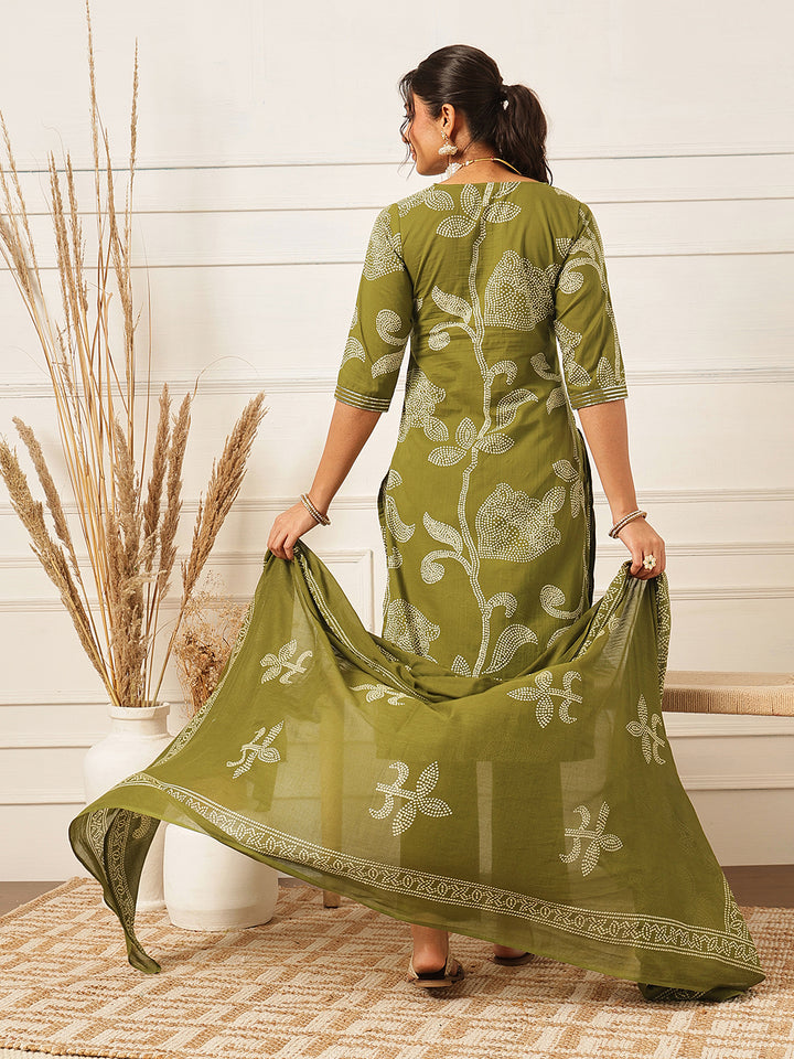 Green Embroidered V Neck Suit Set