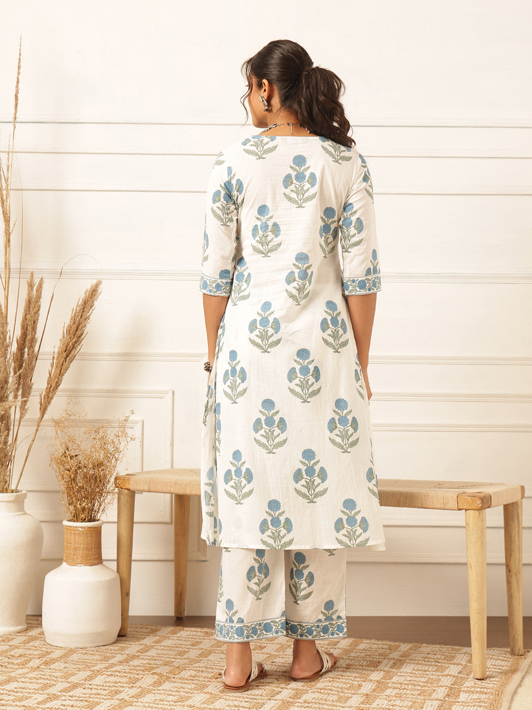 Blue Floral Printed Kurta Set