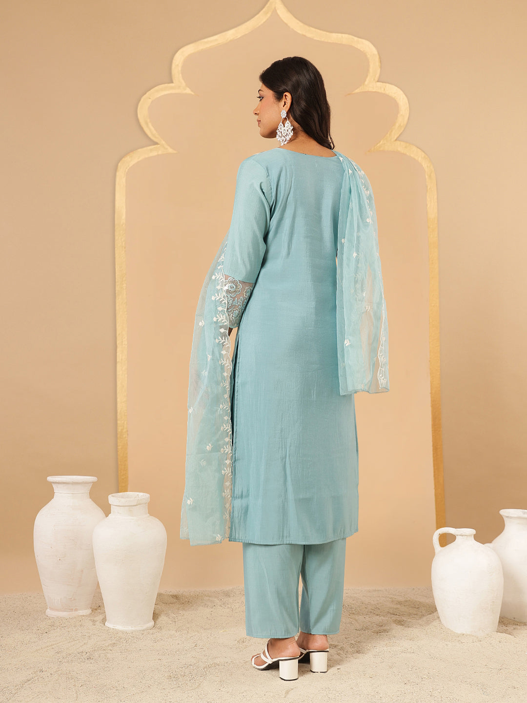 Blue Embroidered Silk Suit Set