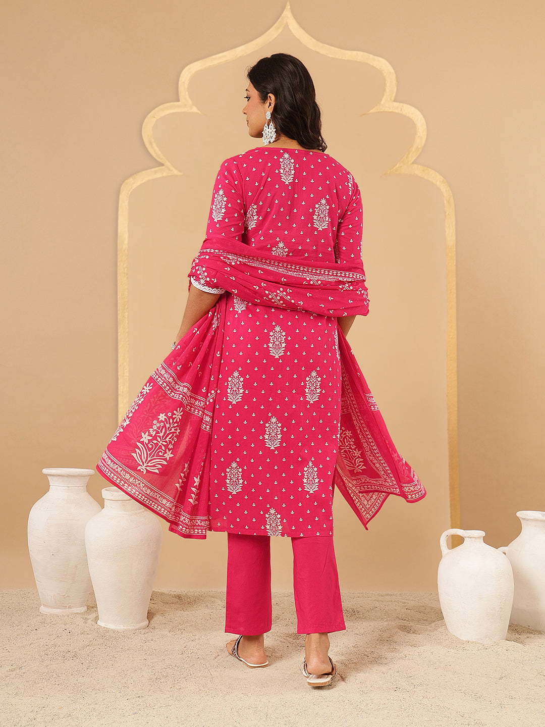 Pink Embroidered V-Neck Kurta Set