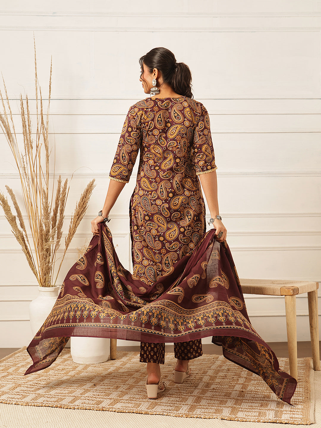 Purple Floral Printed Cotton Suit Set