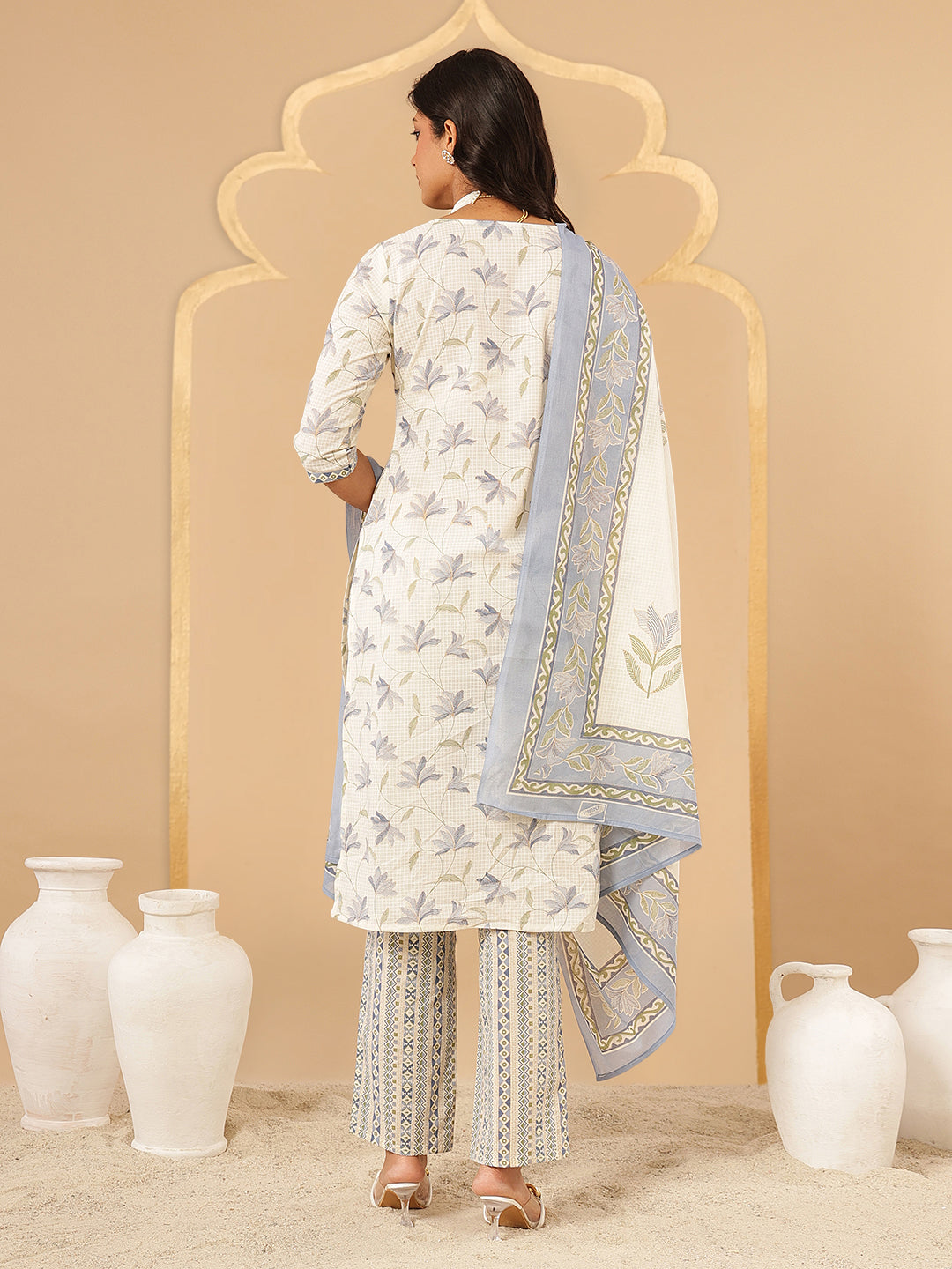 Blue Floral Printed Cotton Suit Set