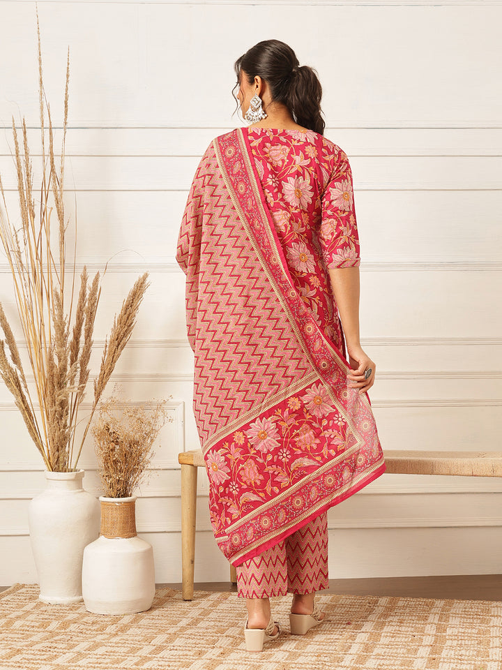 Pink Floral Printed Printed Suit Set