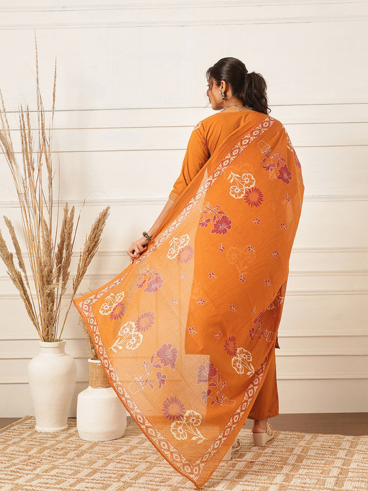 Rust Floral Printed Kurta Set