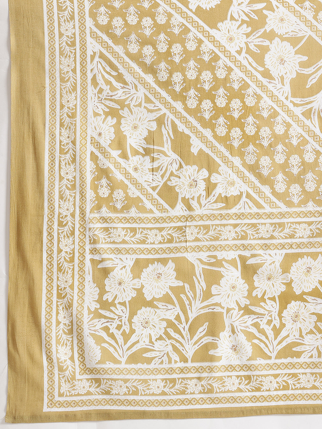 Mustard Floral Printed Cotton Suit Set