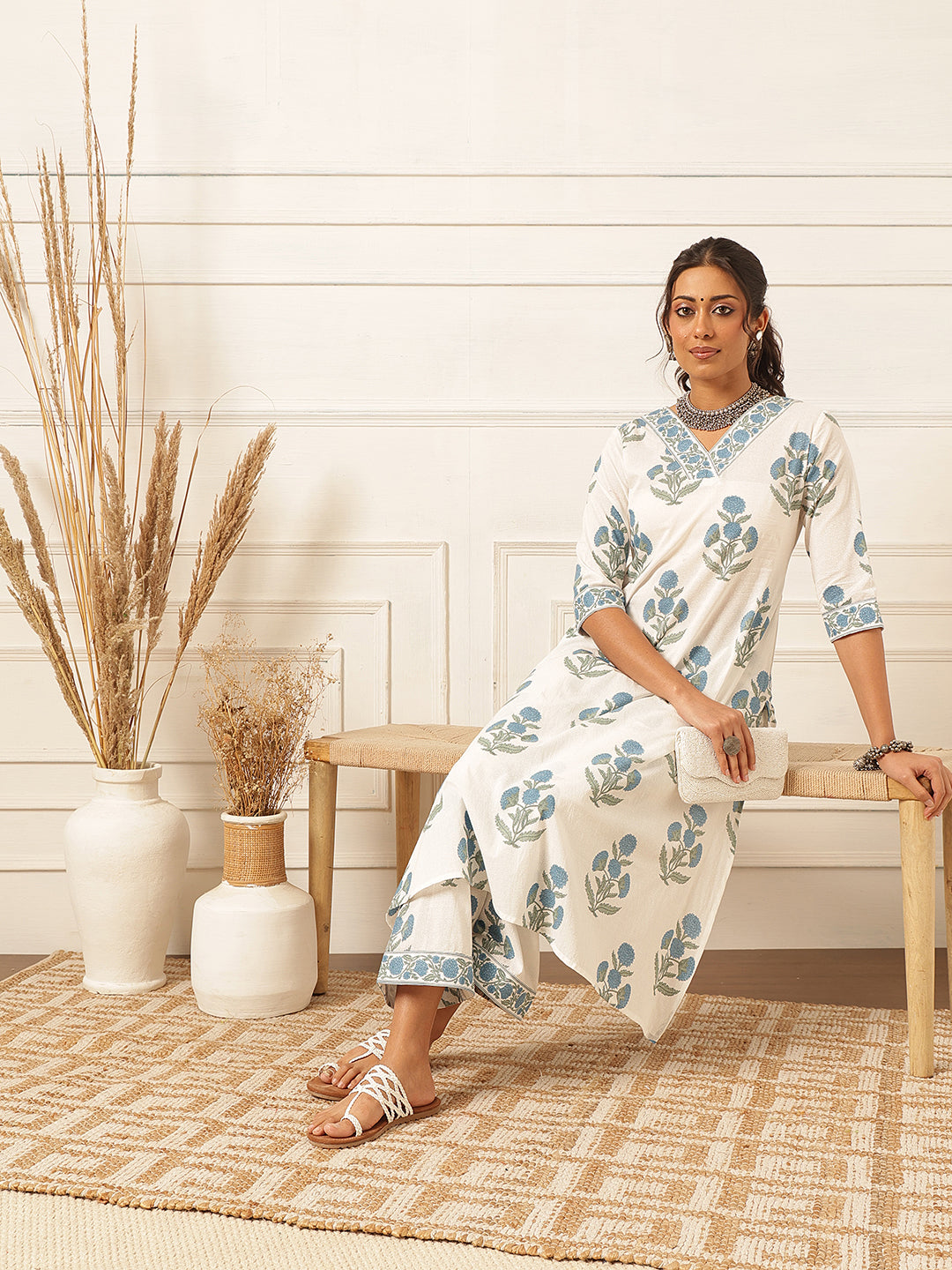 Blue Floral Printed Kurta Set