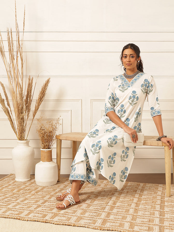 Blue Floral Printed Kurta Set
