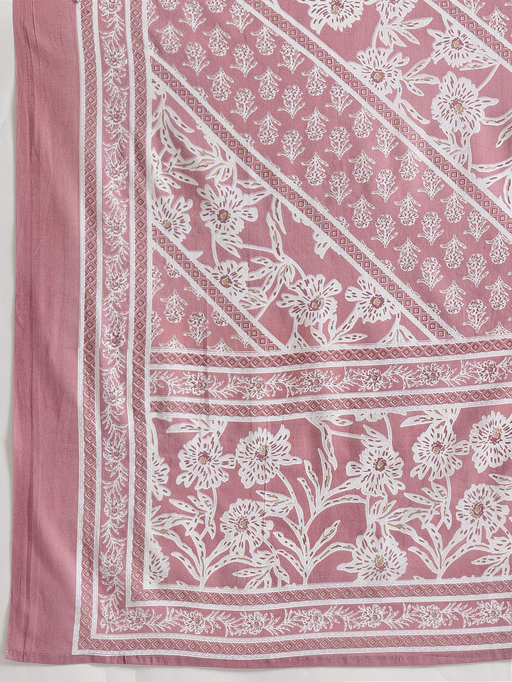 Pink Floral Printed Cotton Suit Set