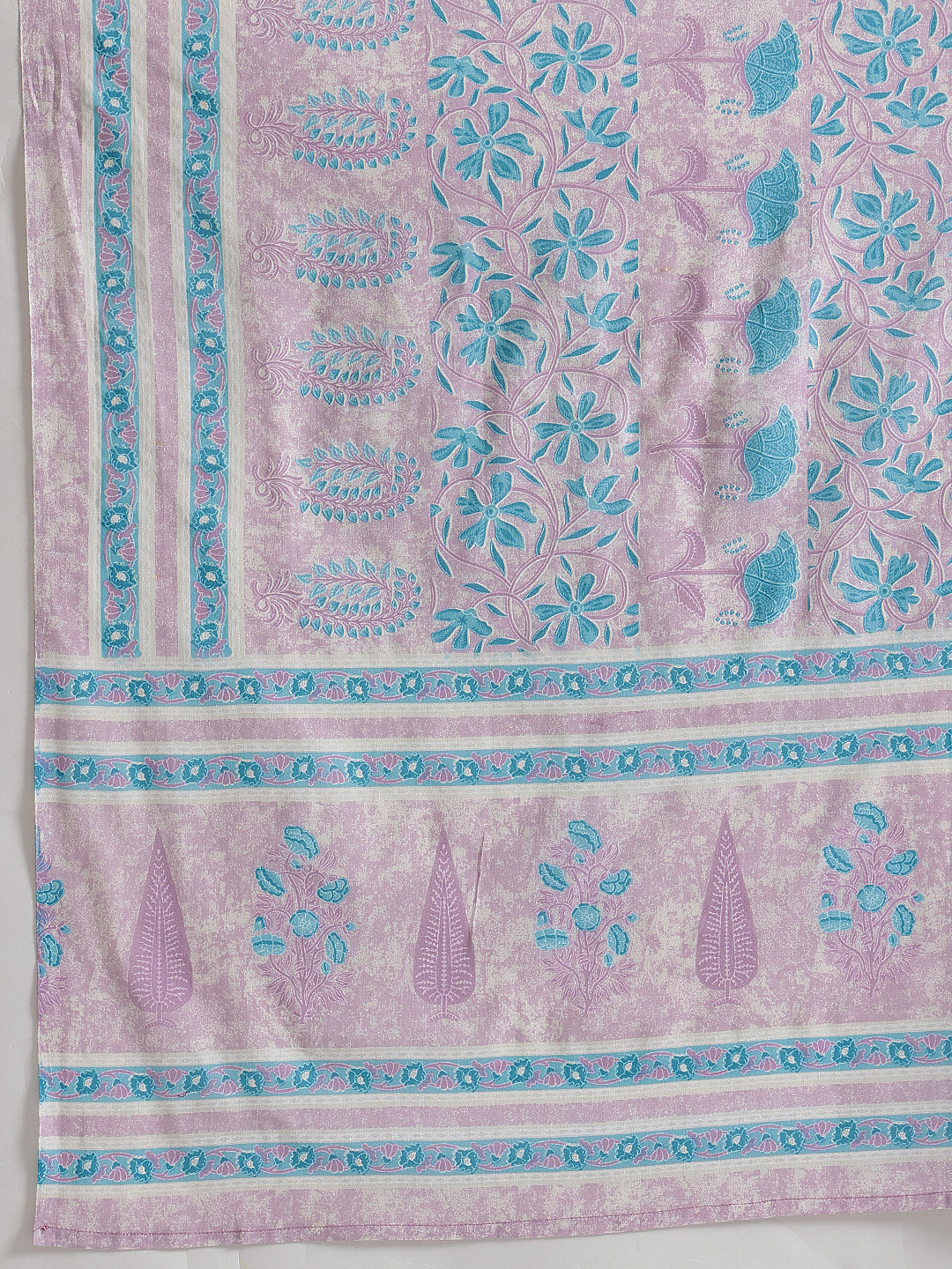 Blue Embroidered Floral Printed Cotton Suit Set