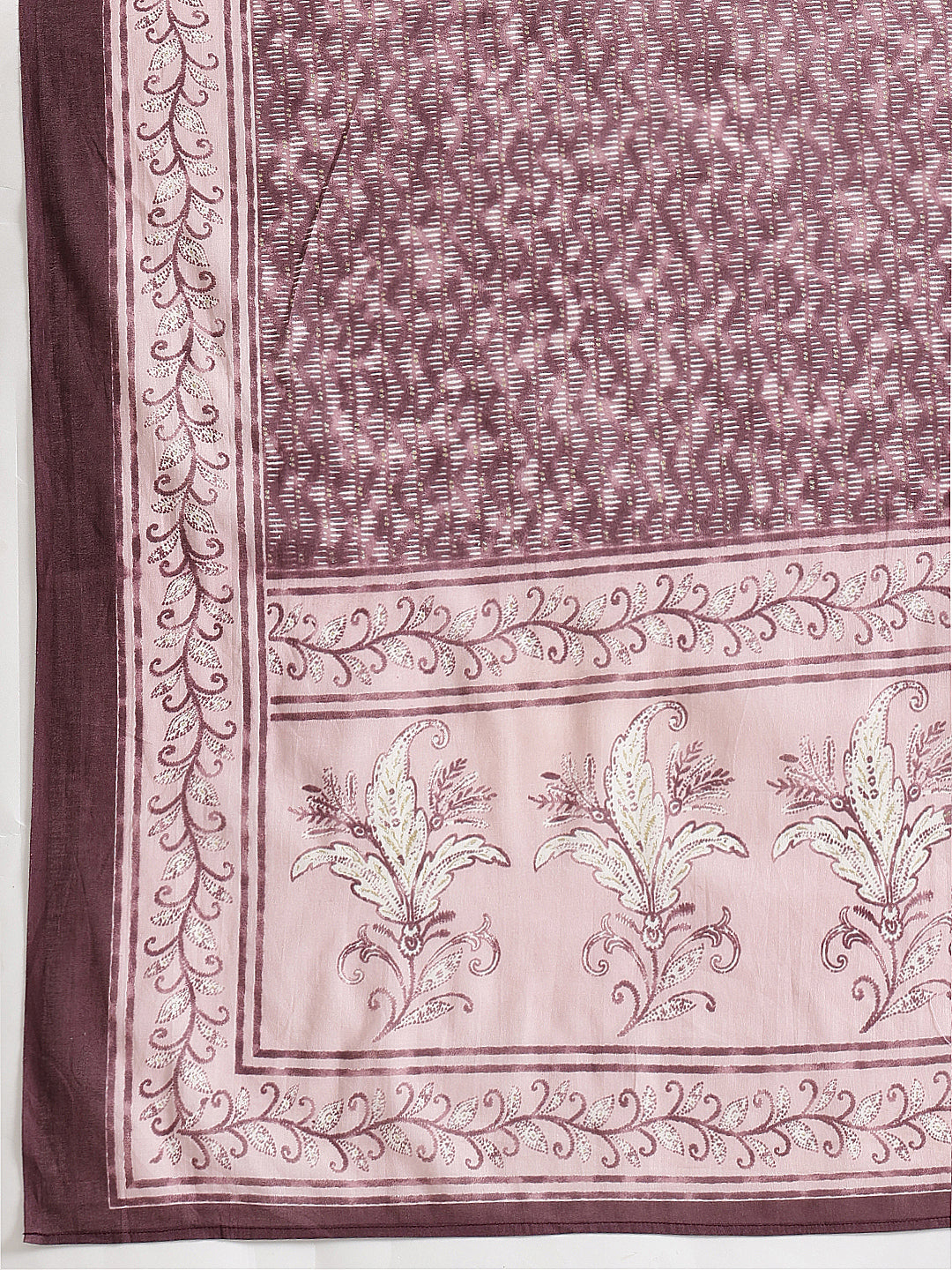 White Golden Floral Printed Cotton Suit Set