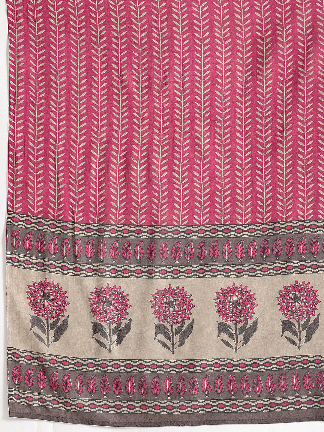 Beige Floral Printed Cotton Suit Set