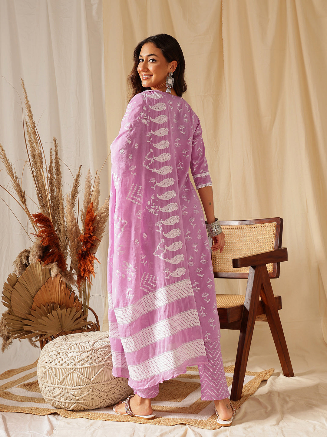 Lilac Printed Cotton Suit Set