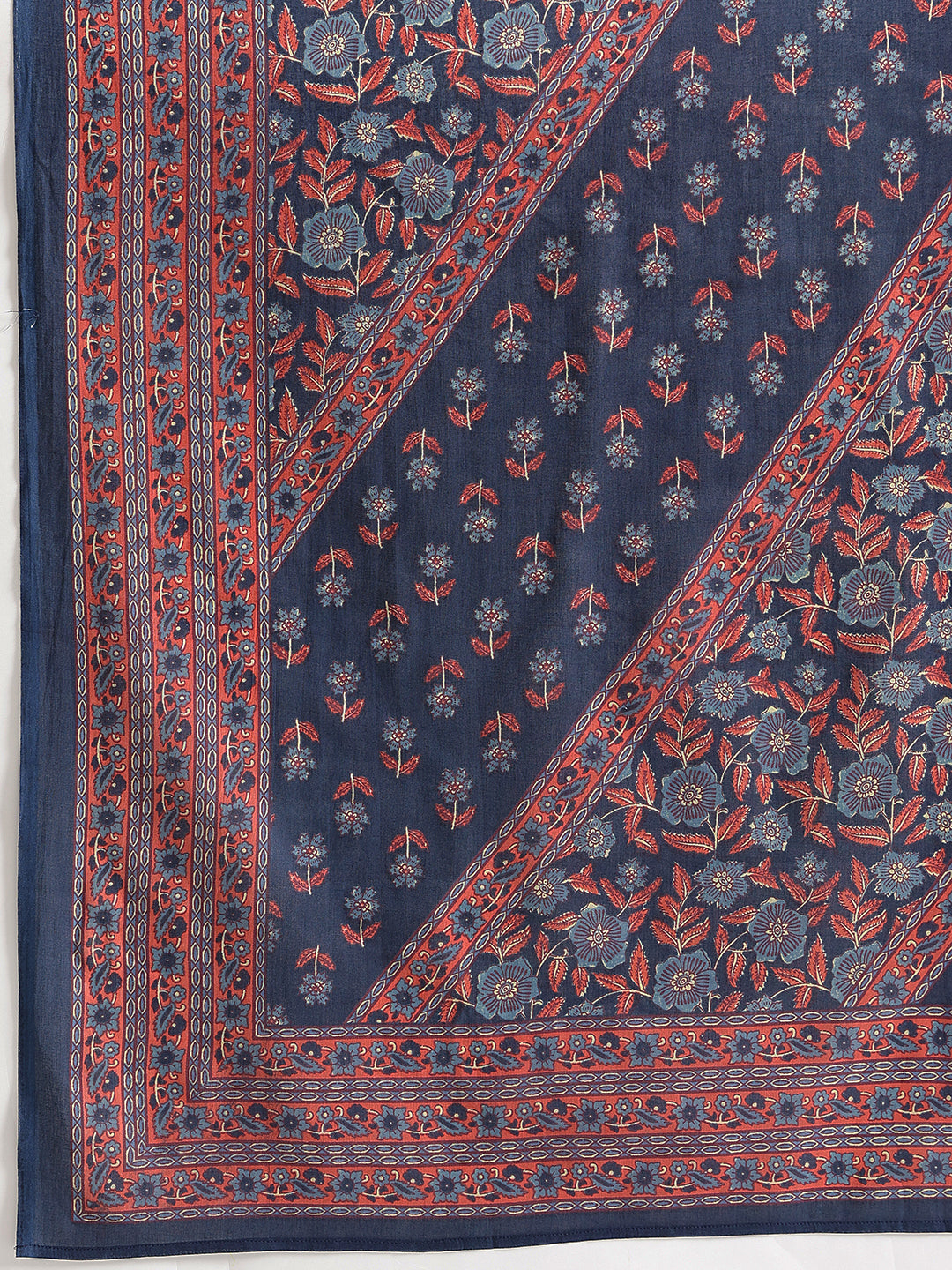 Navy Blue Floral Printed Cotton Suit Set